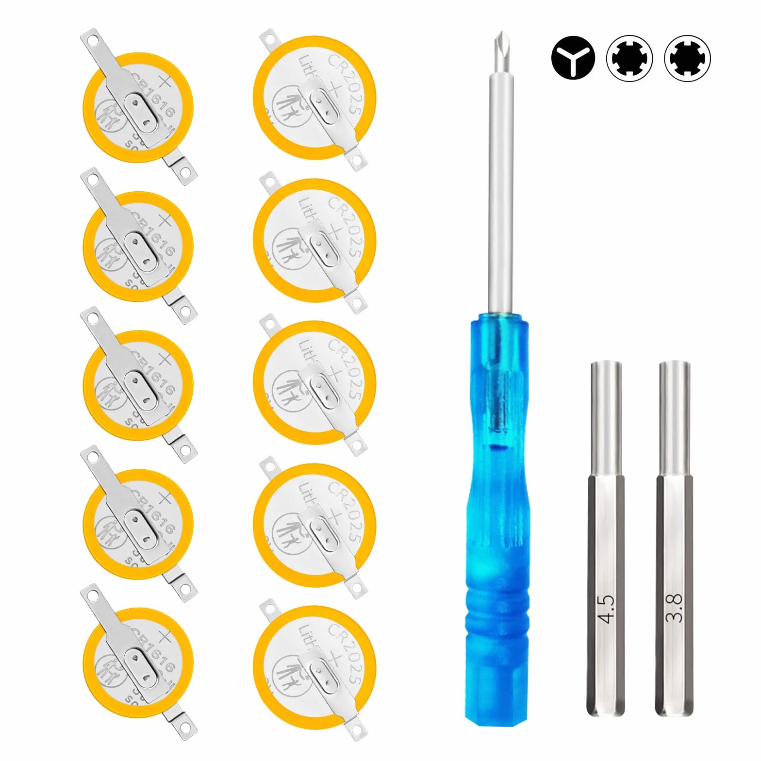 Zestaw 5 baterii CR2025 CR1616 do GBC GBA ze śrubokrętem z końcówką zabezpieczającą 3,8 mm 4,5 mm
